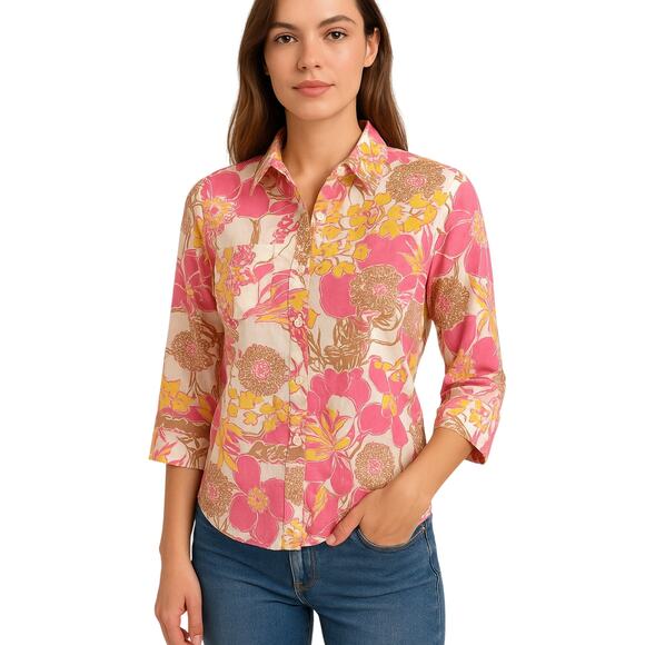 Express Design Studio Floral Button-Up Shirt Women’s Large - Picture 1 of 6